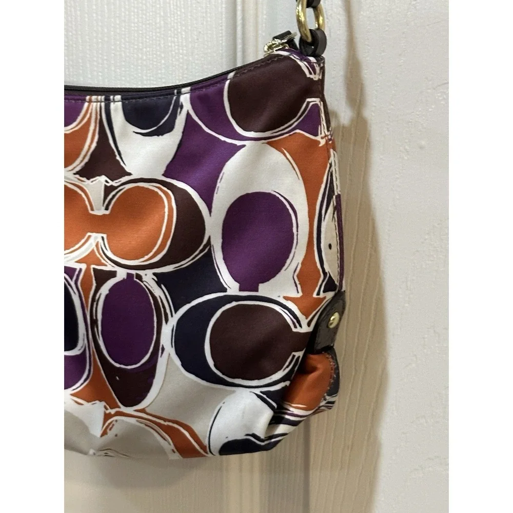 Coach Brown Leather Swingpack Ashley Scarf Signature Purse‎ - Picture 7 of 11